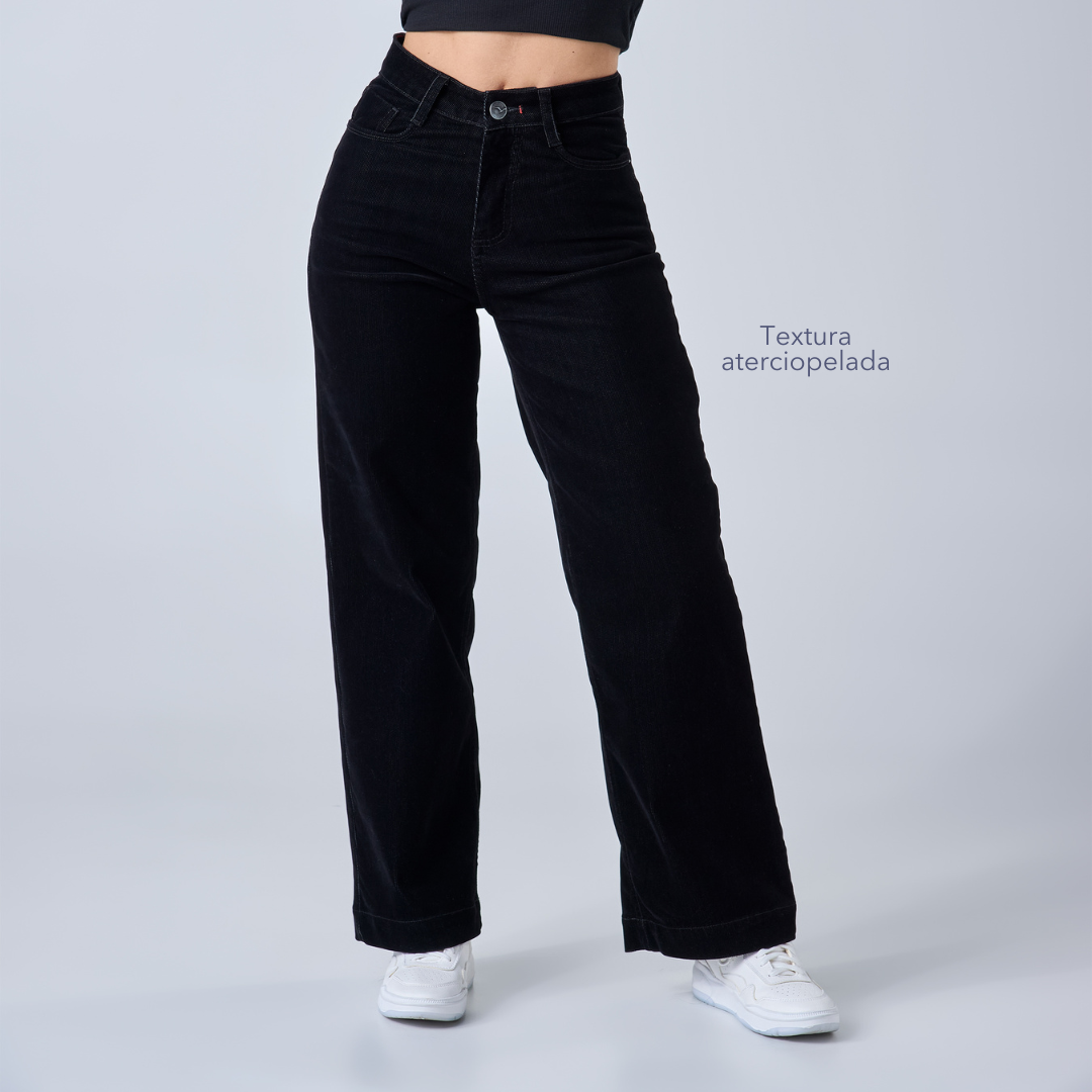 JEAN DAMA WIDE LEG TIRO ALTO TEXTURA ATERCIOPELADA Ref: 552689