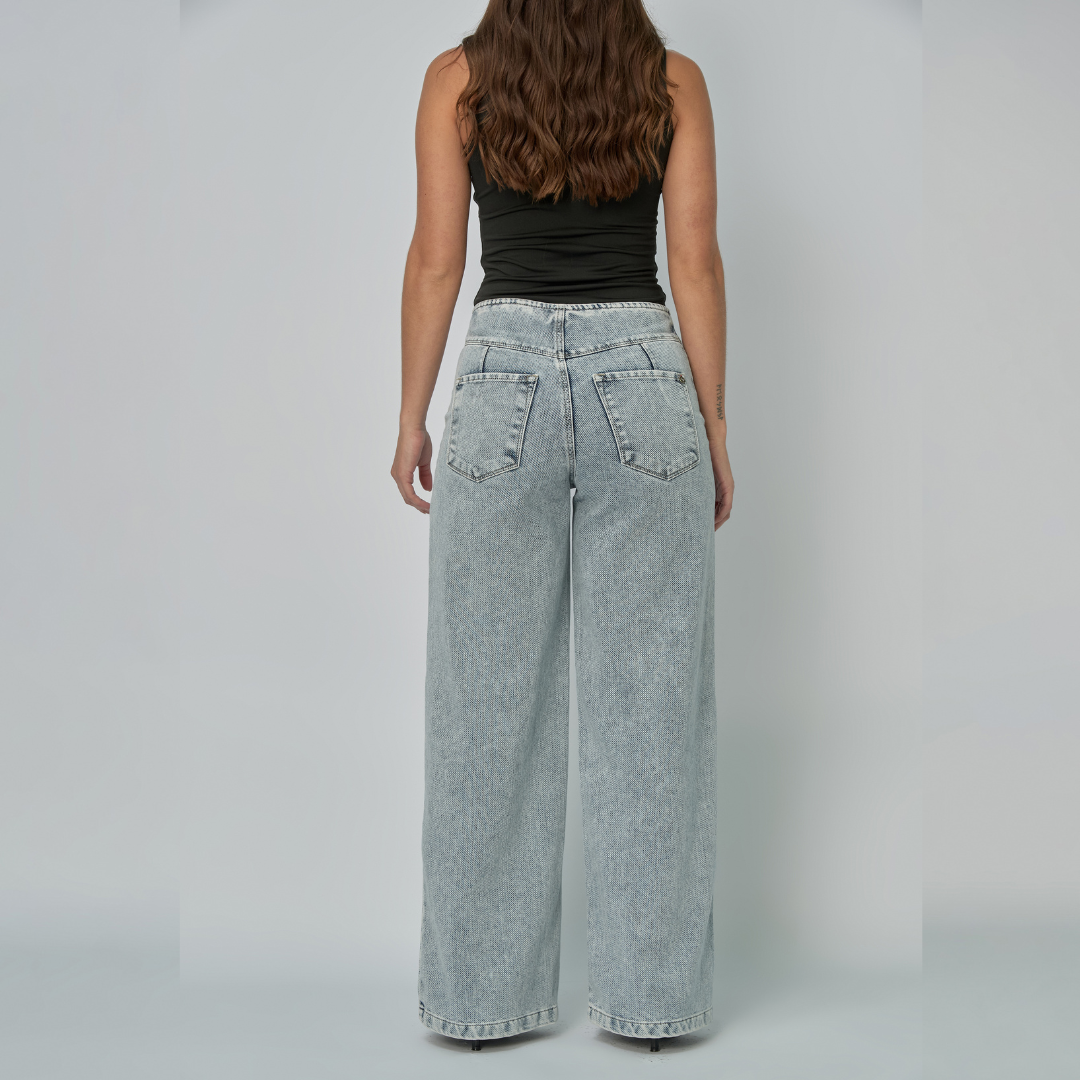Ref: 552889 Jean dama Wide Leg tiro alto rígido sin pretina, color Azul claro
