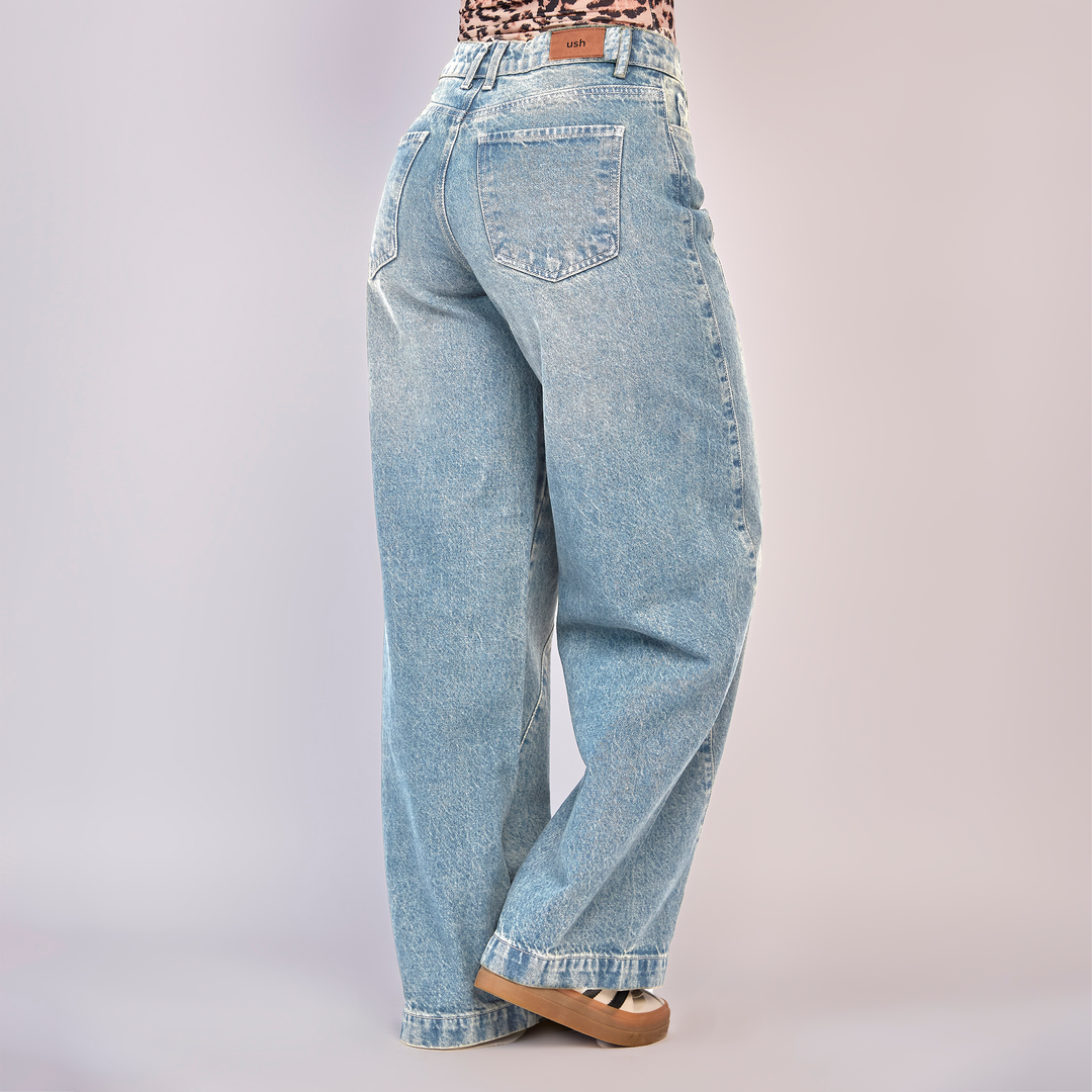 Ref: 552832 Jean dama wide leg tiro alto rígido, color Azul claro