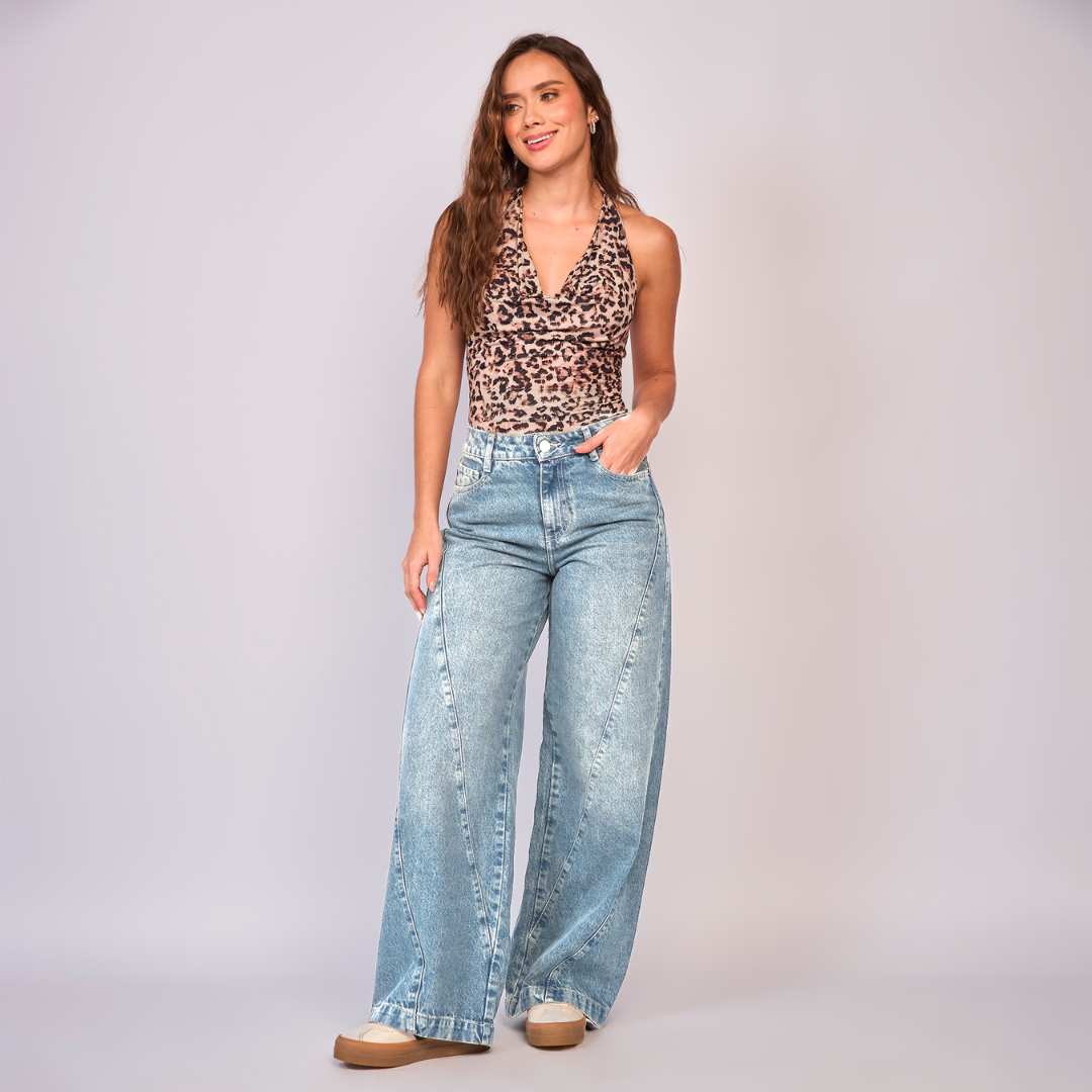 Ref: 552832 Jean dama wide leg tiro alto rígido, color Azul claro