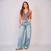 Ref: 552832 Jean dama wide leg tiro alto rígido, color Azul claro