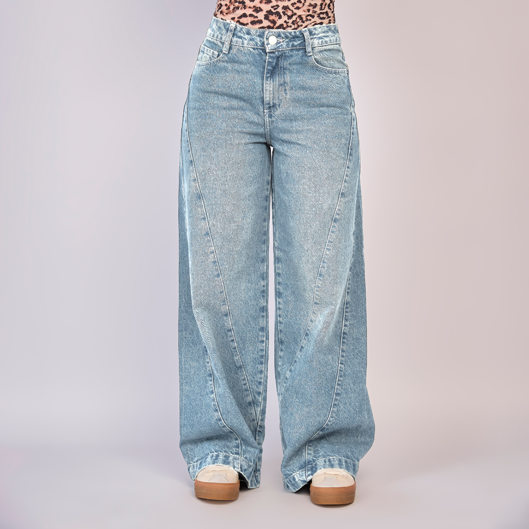 Ref: 552832 Jean dama wide leg tiro alto rígido, color Azul claro