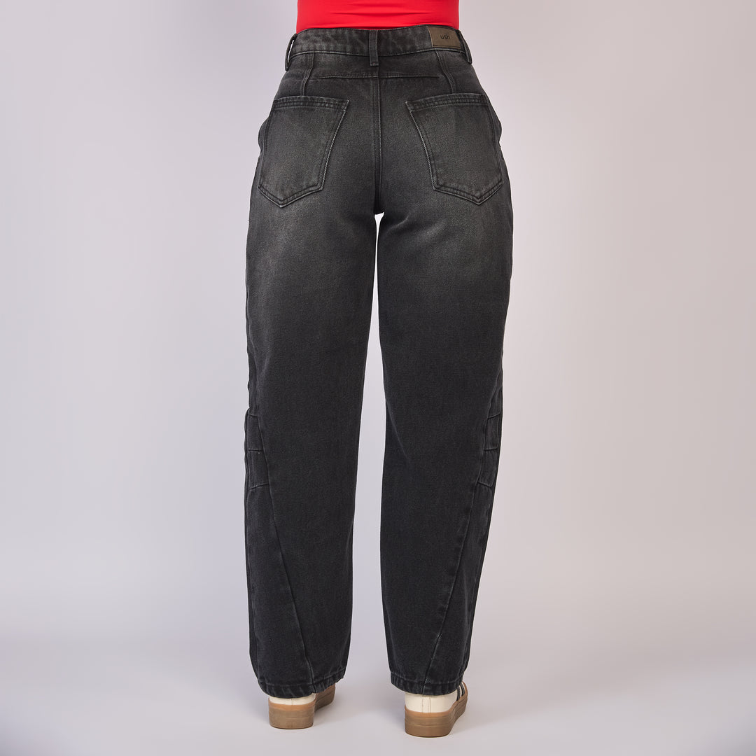 REF: 552740 Jean dama barrel tiro medio rígido, color gris oscuro