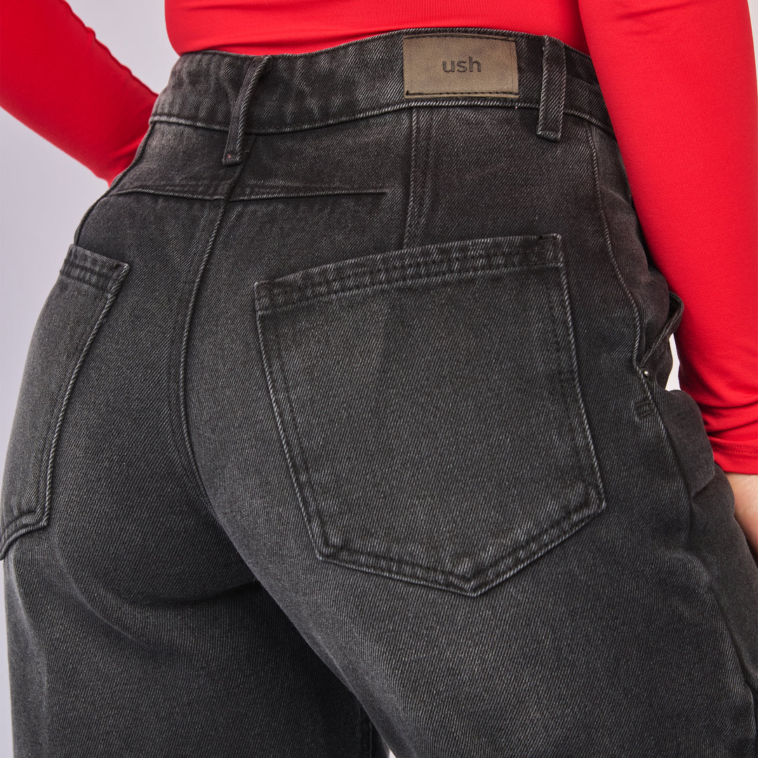 REF: 552740 Jean dama barrel tiro medio rígido, color gris oscuro