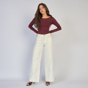 Ref: 552873 Jean dama wide leg tiro alto licrado, color Ivory