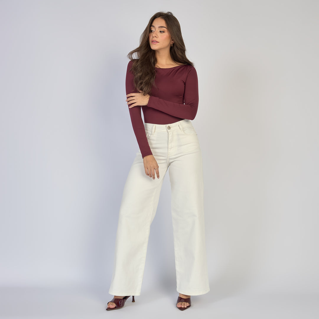 Ref: 552873 Jean dama wide leg tiro alto licrado, color Ivory