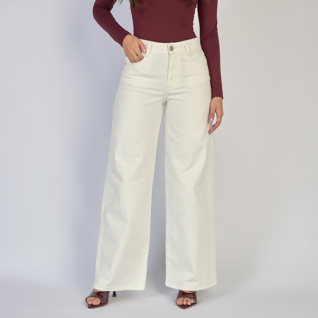 Ref: 552873 Jean dama wide leg tiro alto licrado, color Ivory
