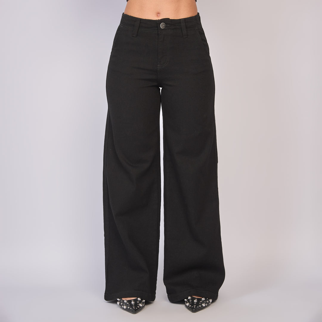 Ref: 552830 Jean dama wide leg tiro alto licrado, color Negro