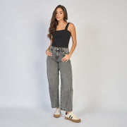 REF: 552863 Jean dama barrel straight rígido con bolsillos de tapa, color gris