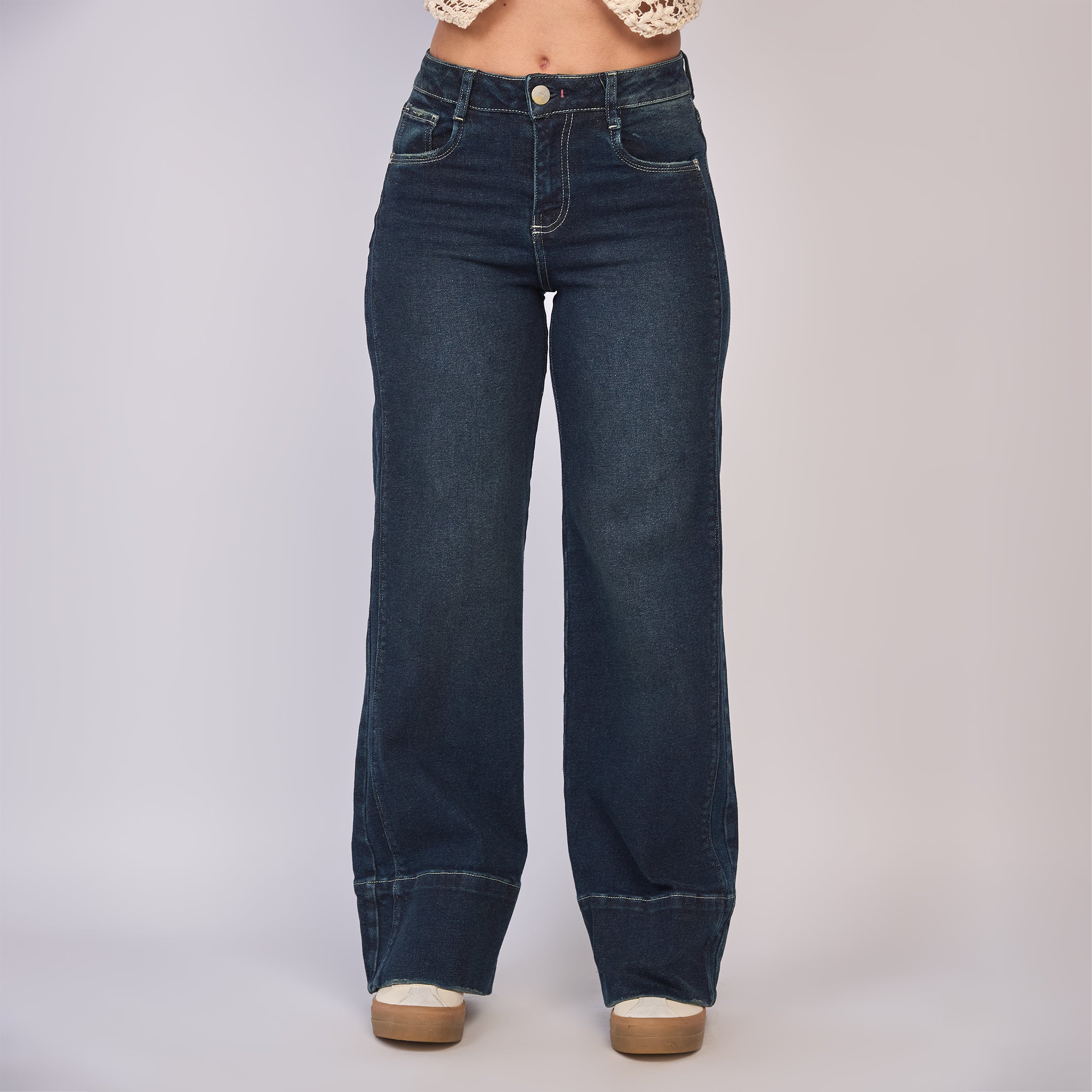 Ref: 552807 Jean dama wide leg tiro alto licrado, color azúl oscuro