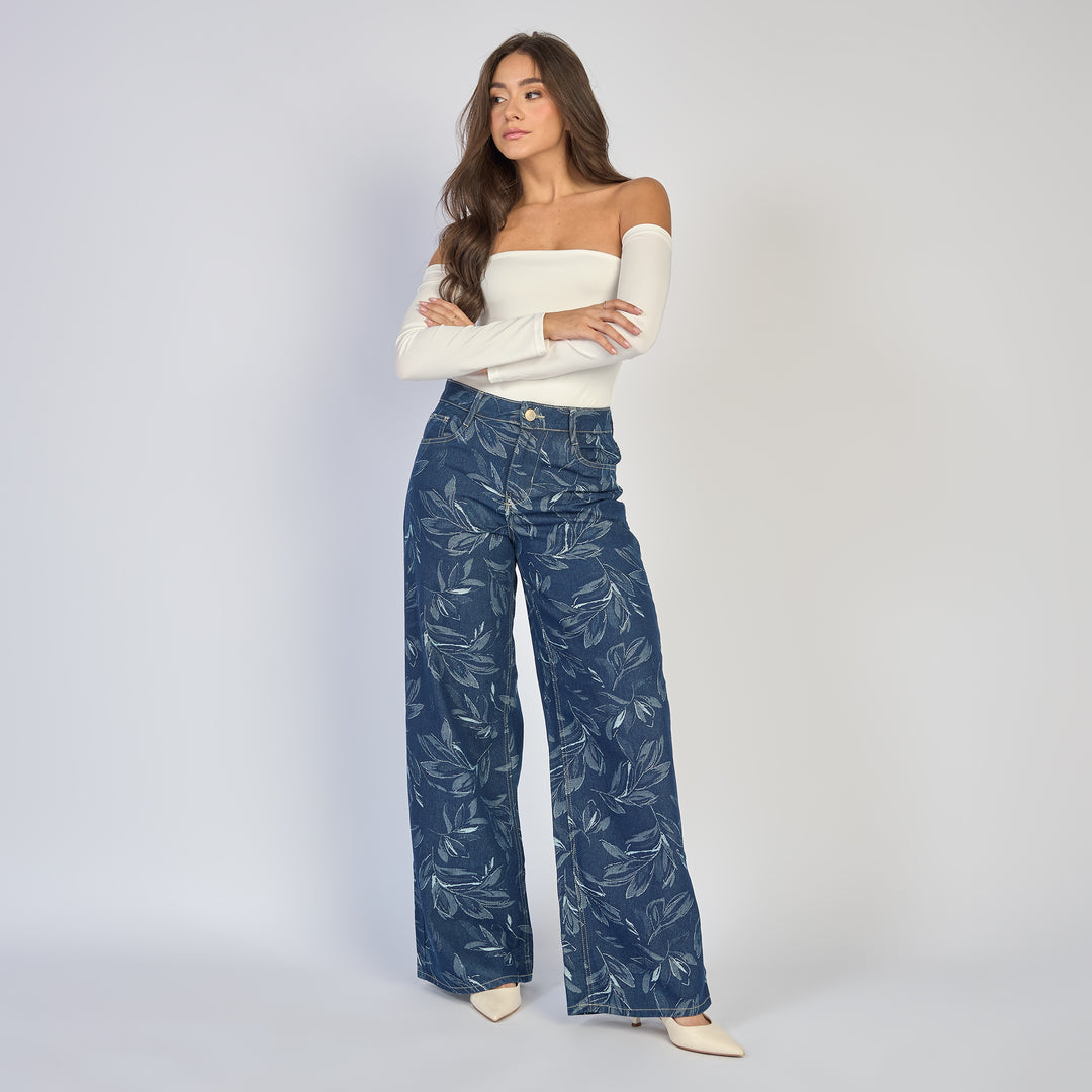REF: 552851 Jean dama wide leg tiro alto rígido, color azul oscuro