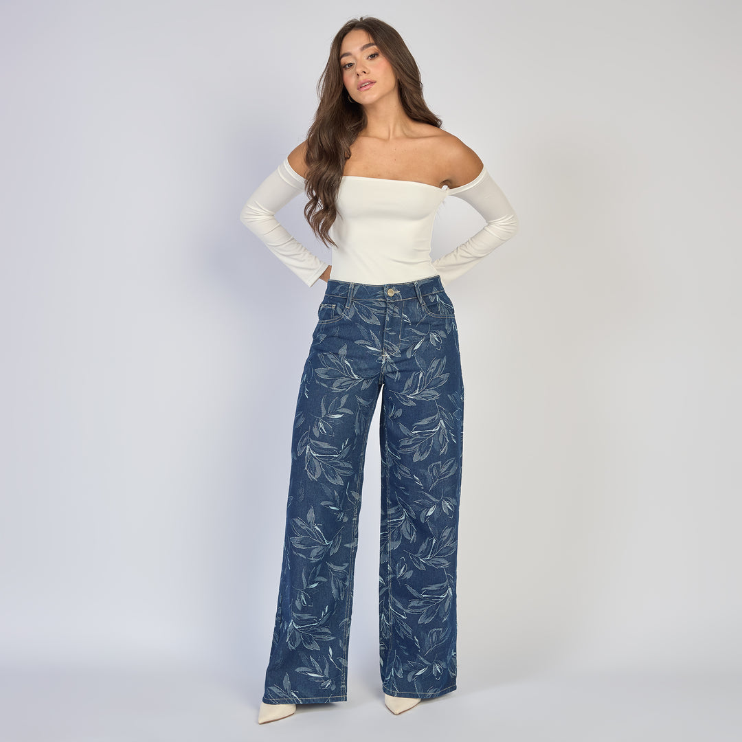 REF: 552851 Jean dama wide leg tiro alto rígido, color azul oscuro