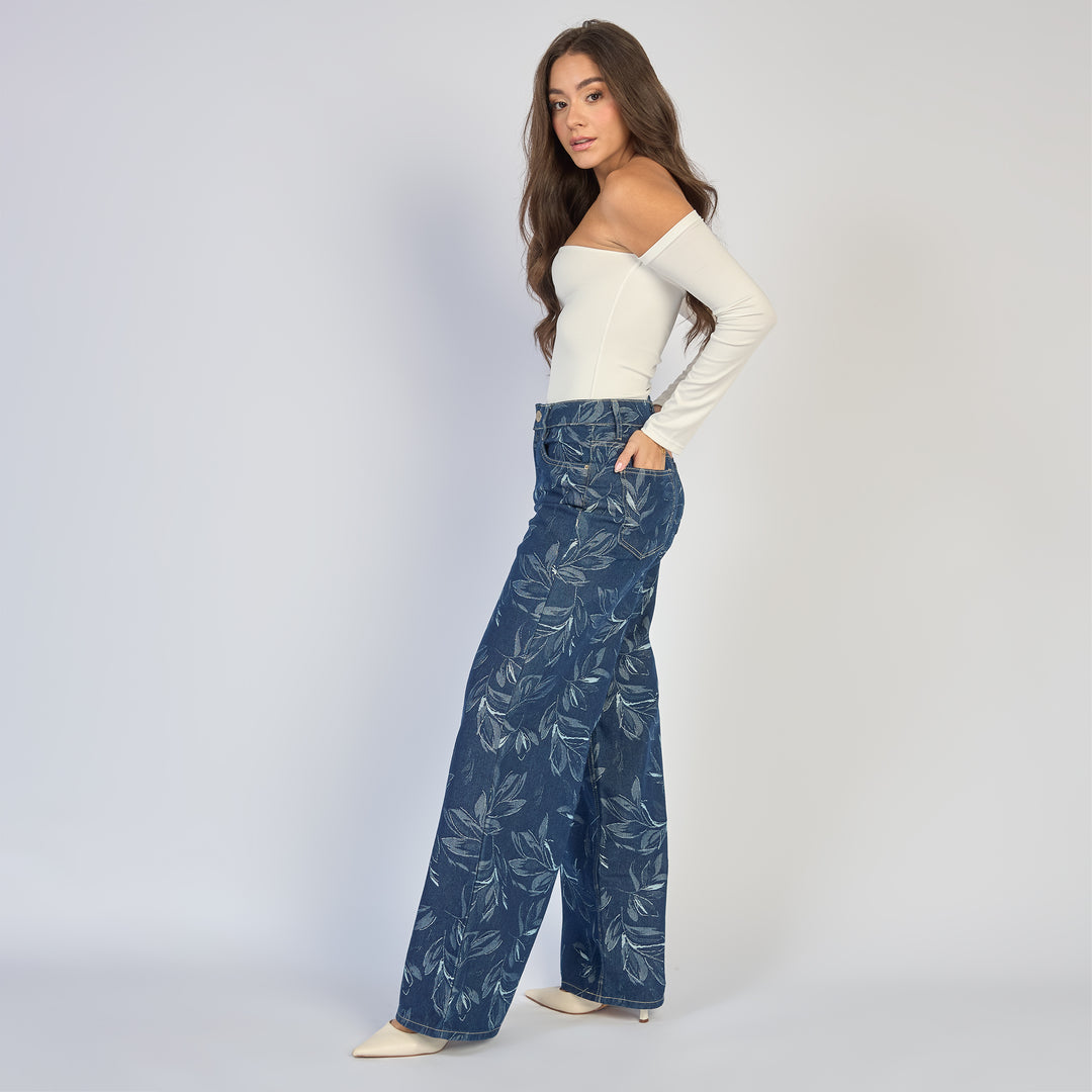 REF: 552851 Jean dama wide leg tiro alto rígido, color azul oscuro