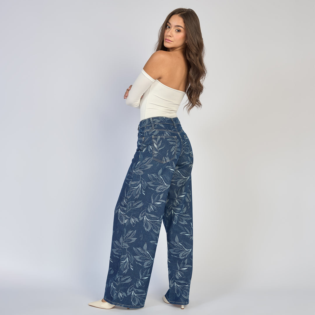 REF: 552851 Jean dama wide leg tiro alto rígido, color azul oscuro