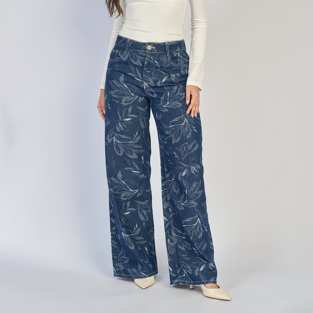 REF: 552851 Jean dama wide leg tiro alto rígido, color azul oscuro