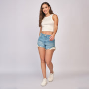 REF: 556284 Short corto dama rígido con encaje y desgastes, color Azul claro