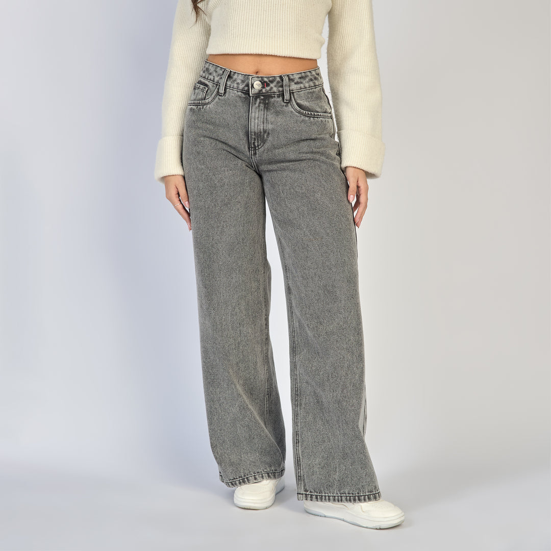 Ref: 552872 Jean dama wide leg tiro alto rígido, color Gris medio