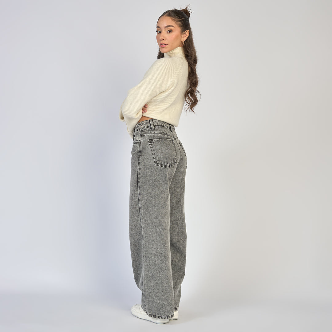 Ref: 552872 Jean dama wide leg tiro alto rígido, color Gris medio