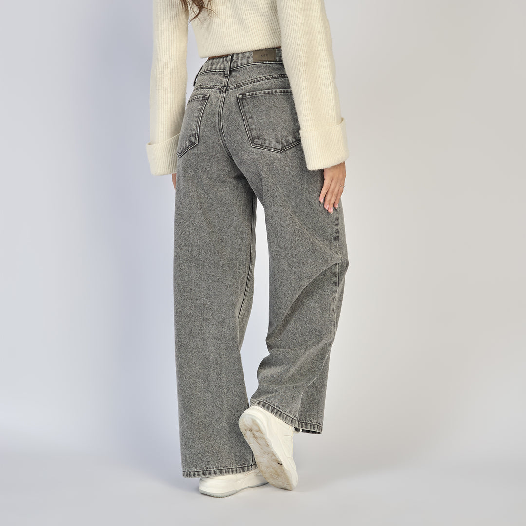 Ref: 552872 Jean dama wide leg tiro alto rígido, color Gris medio