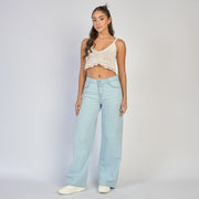 Ref: 552870 Jean dama wide leg tiro alto rígido, color Azul claro
