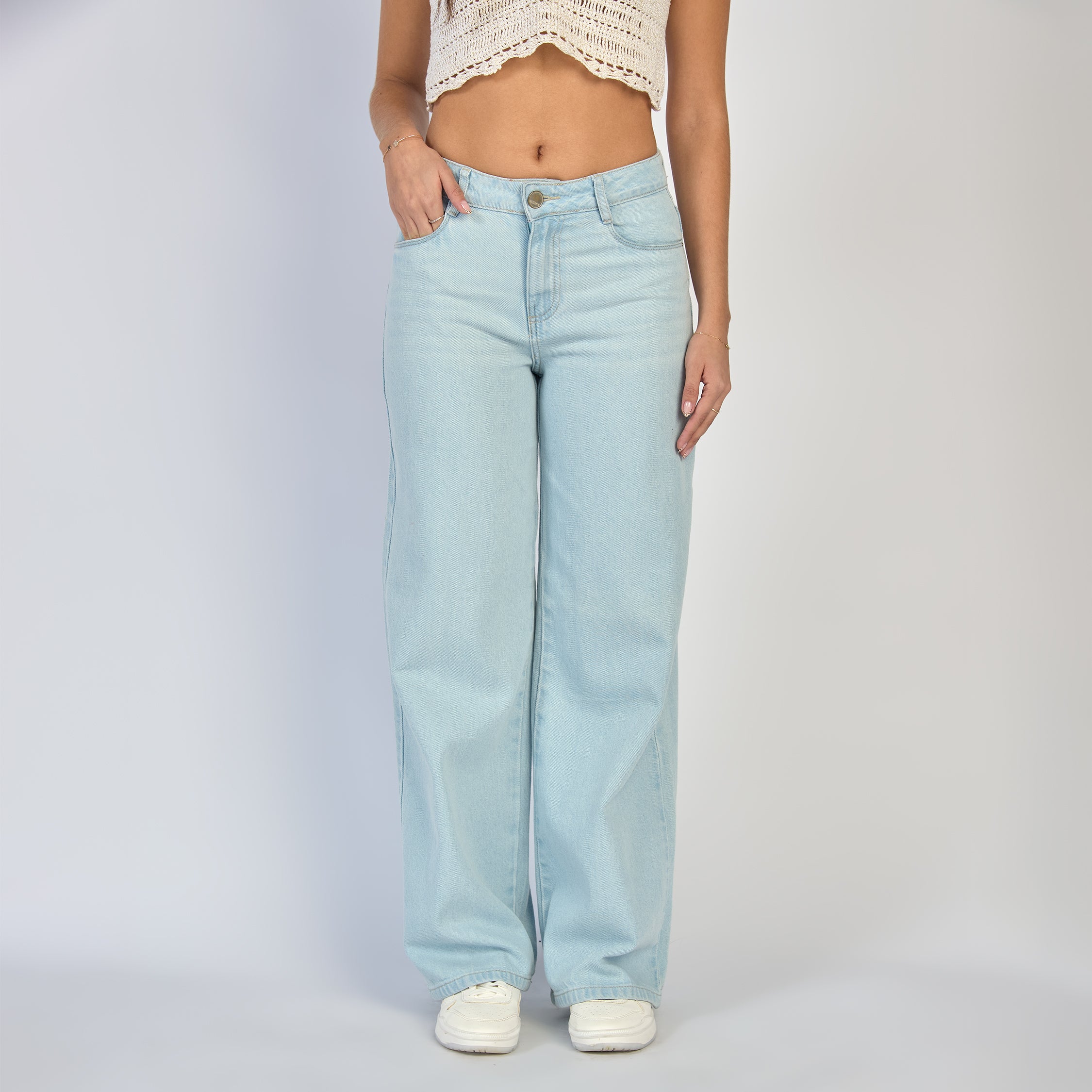Ref: 552870 Jean dama wide leg tiro alto rígido, color Azul claro