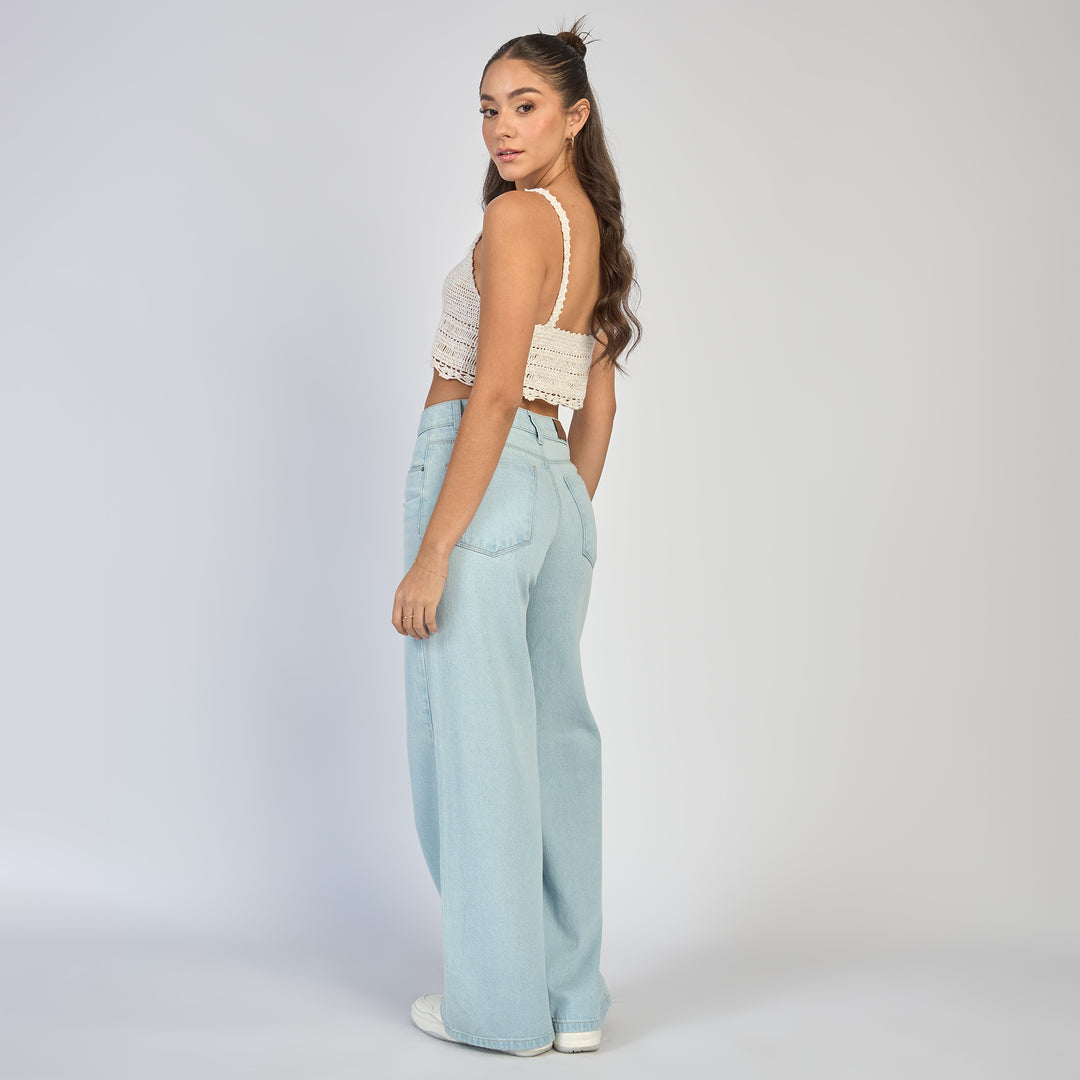 Ref: 552870 Jean dama wide leg tiro alto rígido, color Azul claro