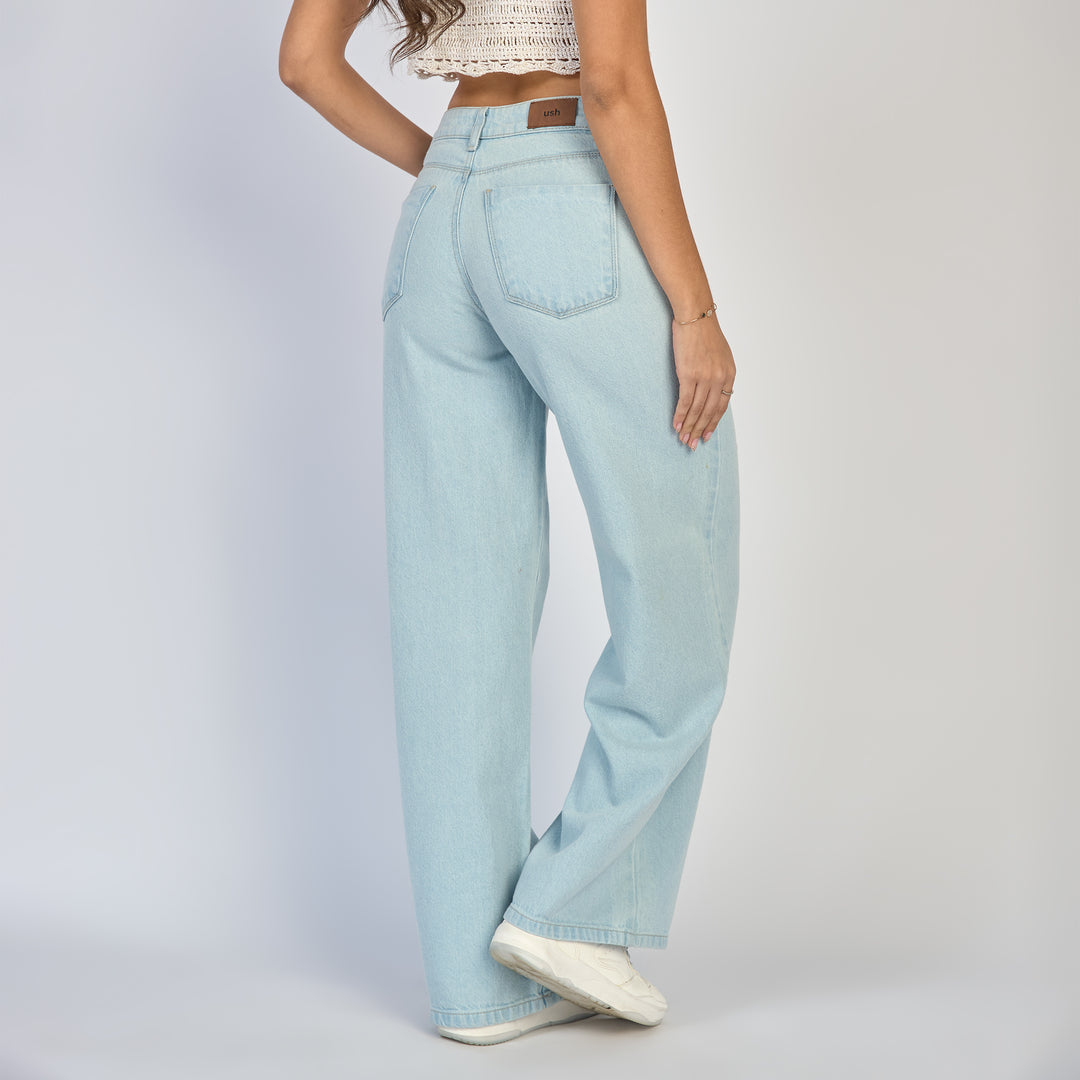 Ref: 552870 Jean dama wide leg tiro alto rígido, color Azul claro
