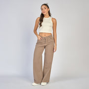 Ref: 552874 Jean dama wide leg tiro alto rígido. color Almendra