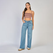 Ref: 552869 Jean dama wide leg tiro alto licrado, color Azul medio