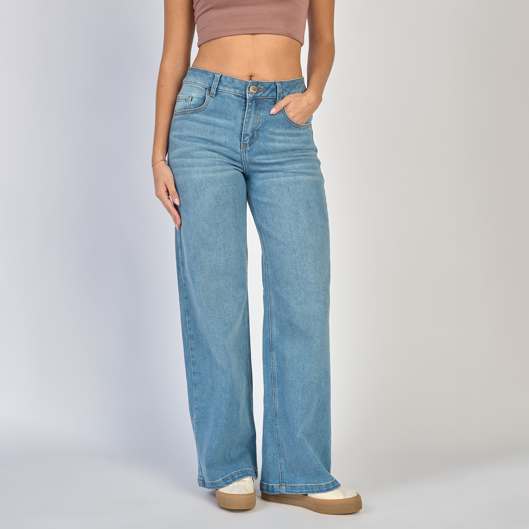Ref: 552869 Jean dama wide leg tiro alto licrado, color Azul medio