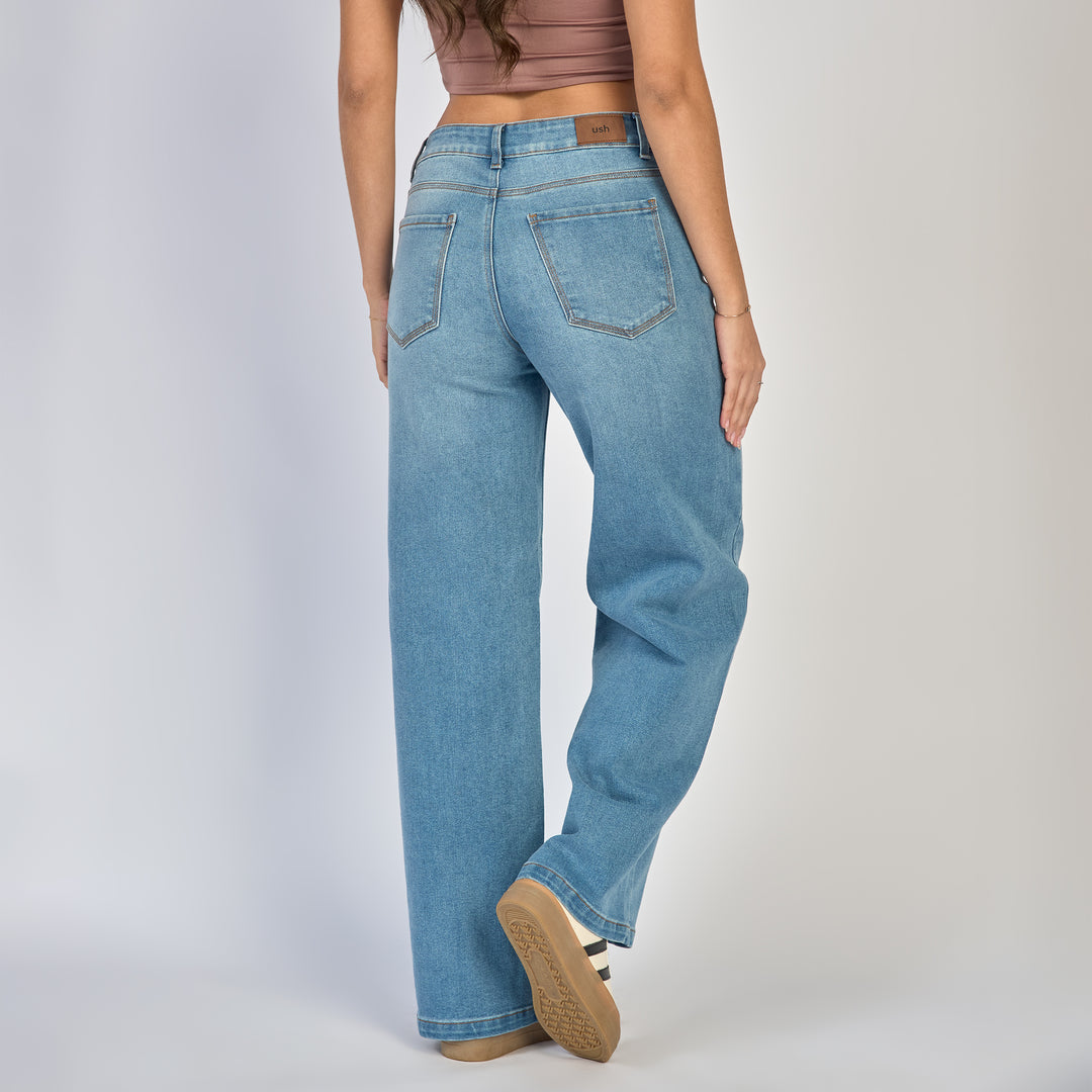 Ref: 552869 Jean dama wide leg tiro alto licrado, color Azul medio