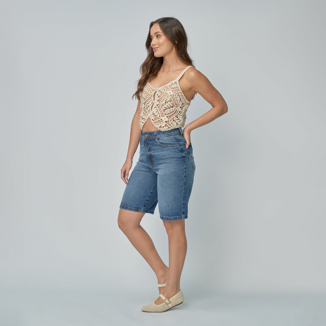 Ref: 556311 Bermuda dama rígida, color Azul medio