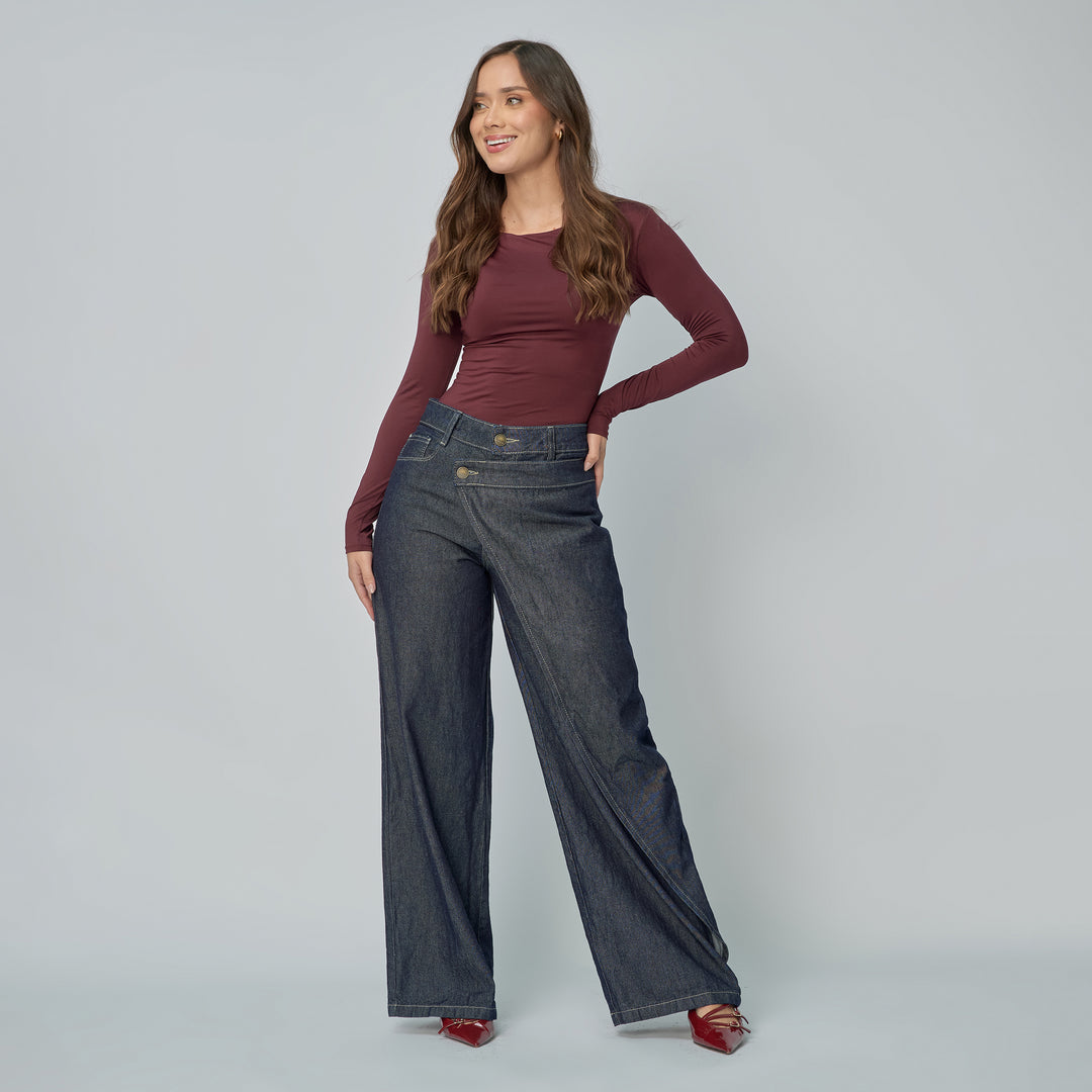 Ref: 552888 Jean dama Wide Leg tiro alto rígido, color Azul Raw
