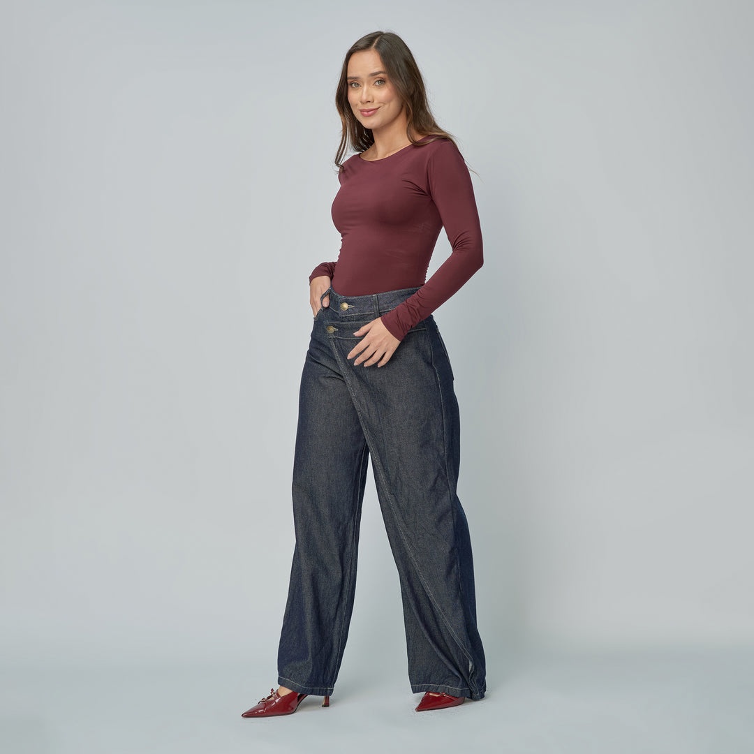 Ref: 552888 Jean dama Wide Leg tiro alto rígido, color Azul Raw