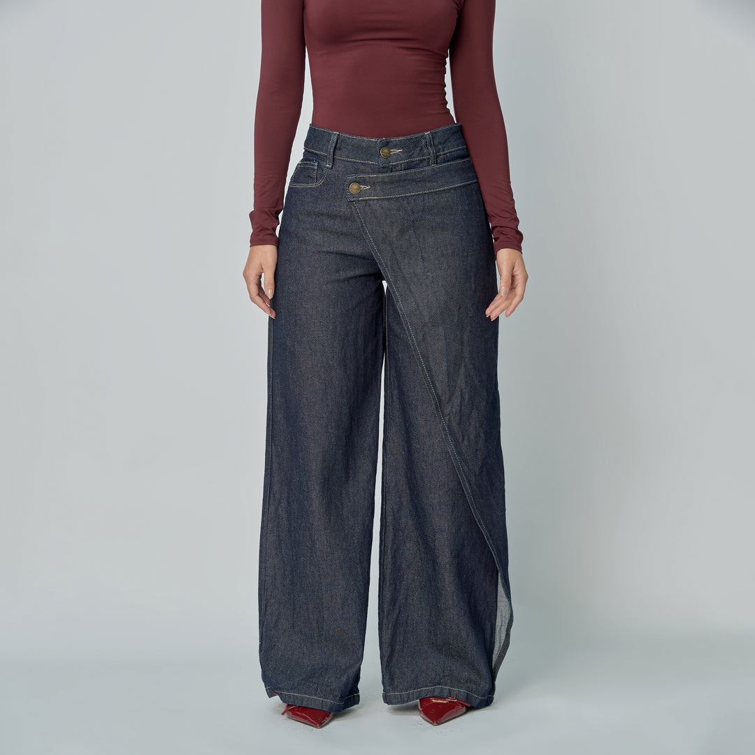 Ref: 552888 Jean dama Wide Leg tiro alto rígido, color Azul Raw