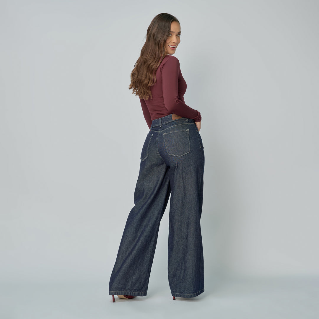 Ref: 552888 Jean dama Wide Leg tiro alto rígido, color Azul Raw