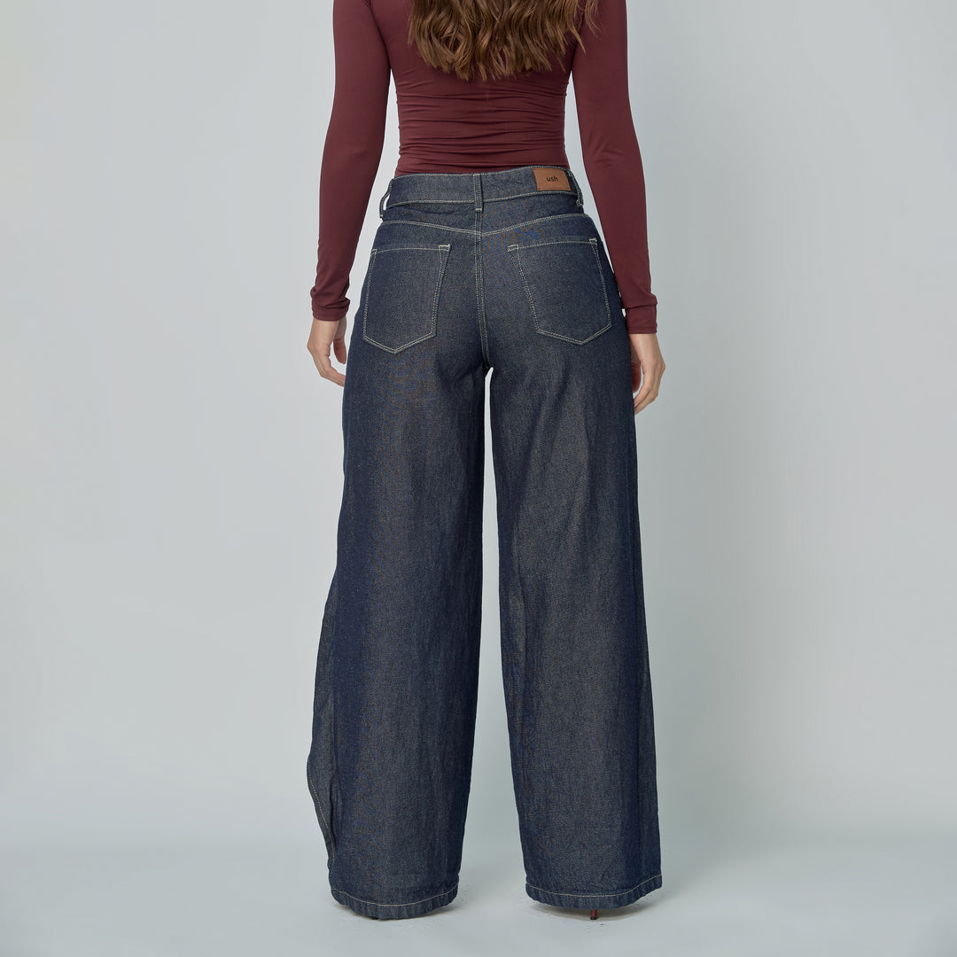 Ref: 552888 Jean dama Wide Leg tiro alto rígido, color Azul Raw