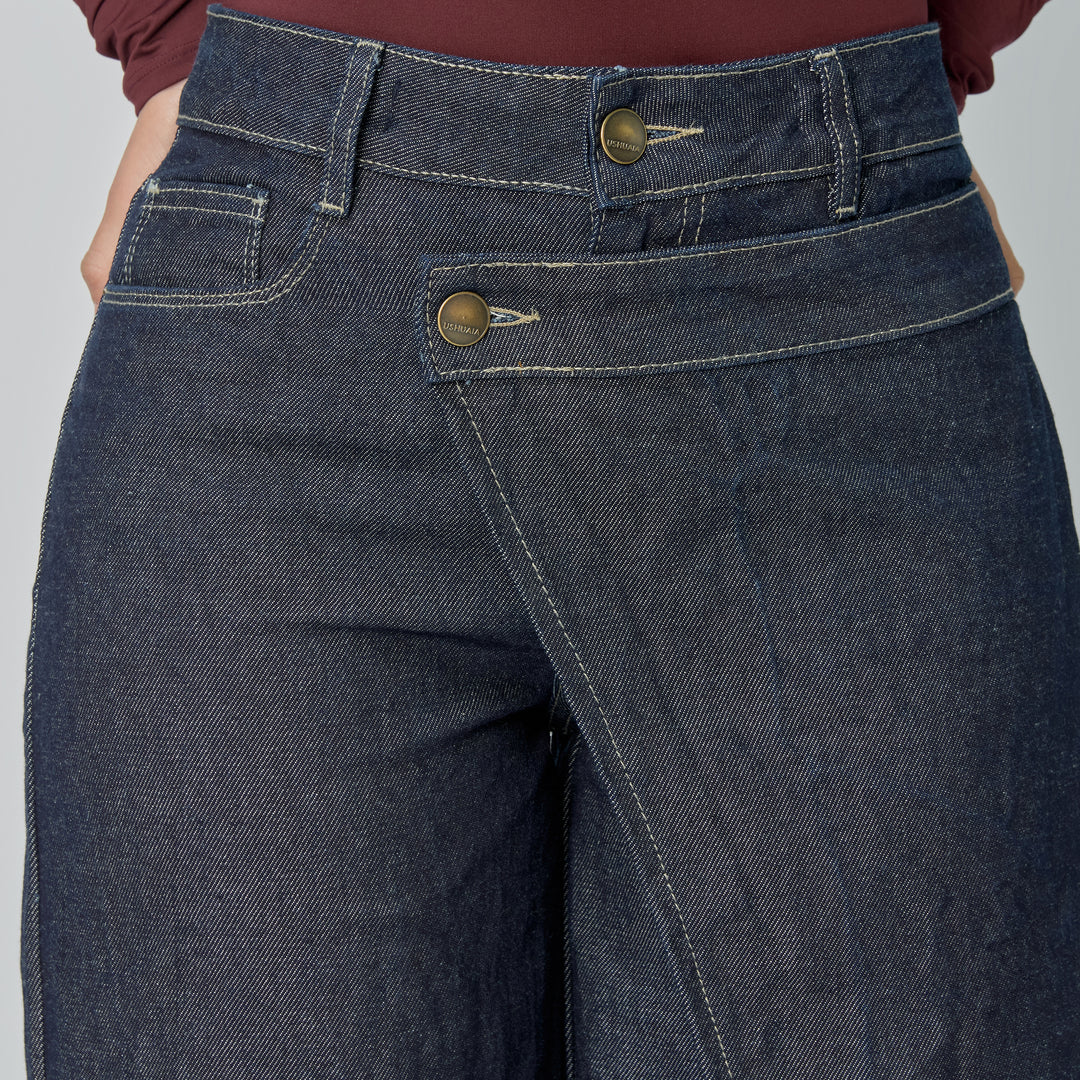 Ref: 552888 Jean dama Wide Leg tiro alto rígido, color Azul Raw