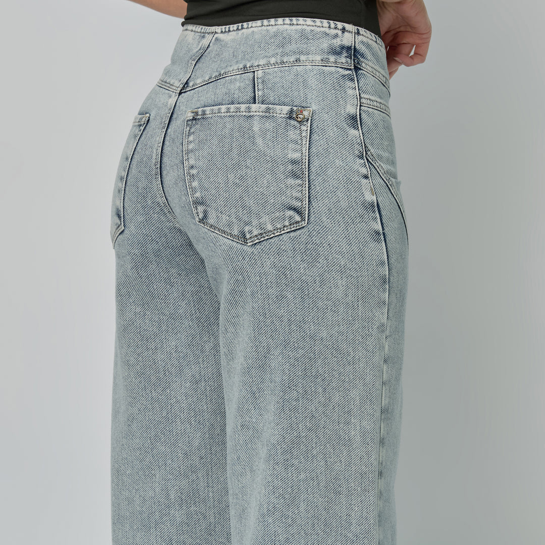 Ref: 552889 Jean dama Wide Leg tiro alto rígido sin pretina, color Azul claro
