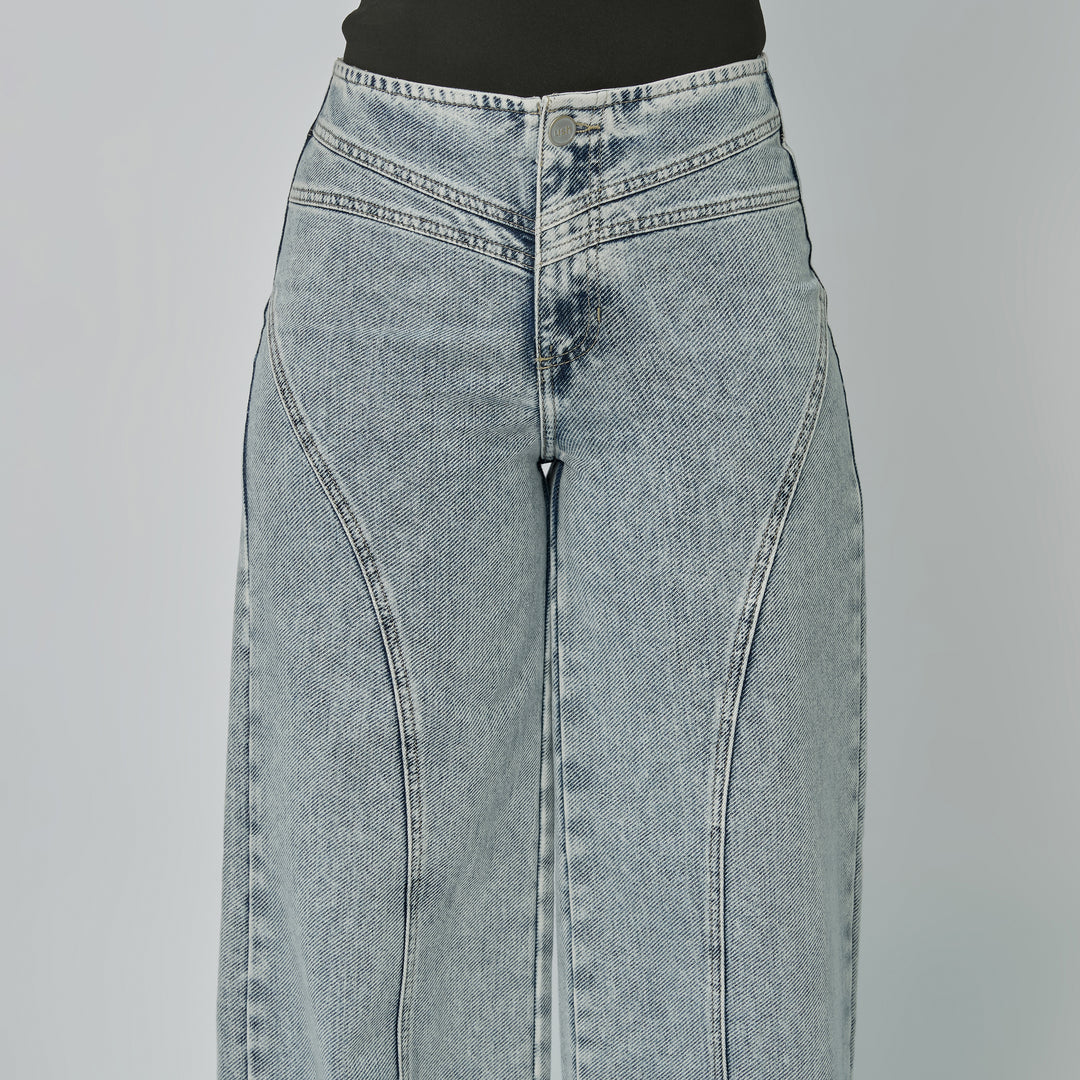 Ref: 552889 Jean dama Wide Leg tiro alto rígido sin pretina, color Azul claro