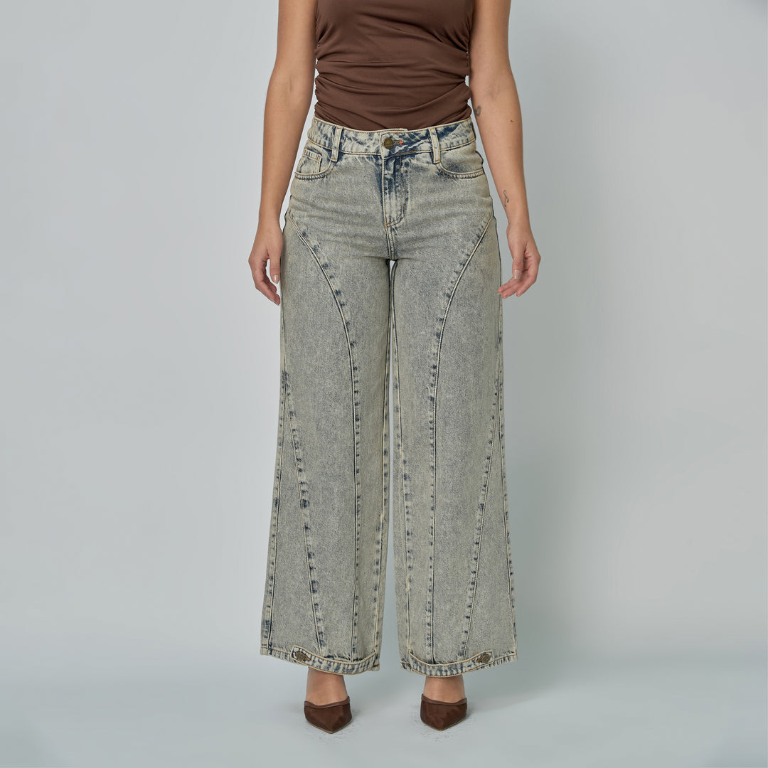 Ref: 552886 Jean dama Wide Leg tiro alto rígido, color Azul Dirty