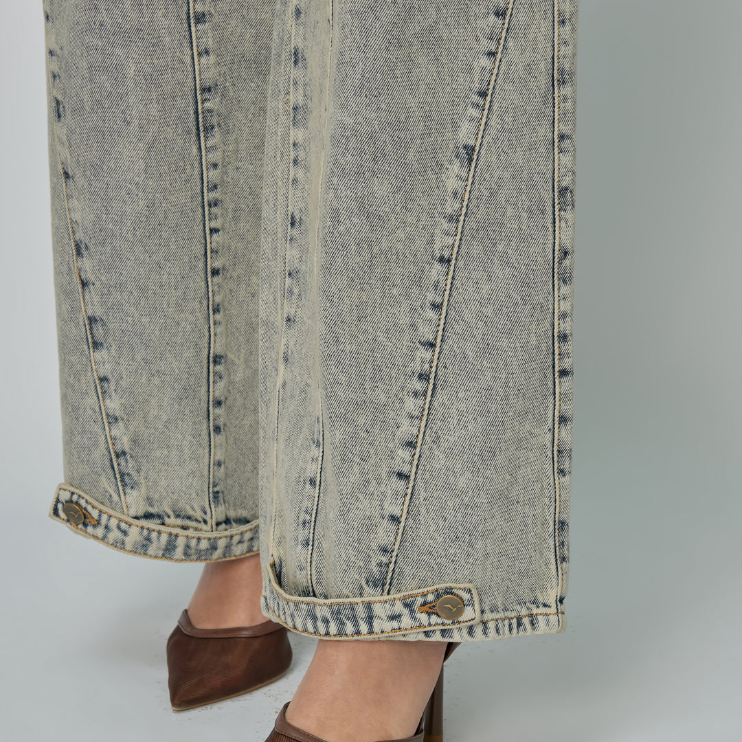 Ref: 552886 Jean dama Wide Leg tiro alto rígido, color Azul Dirty