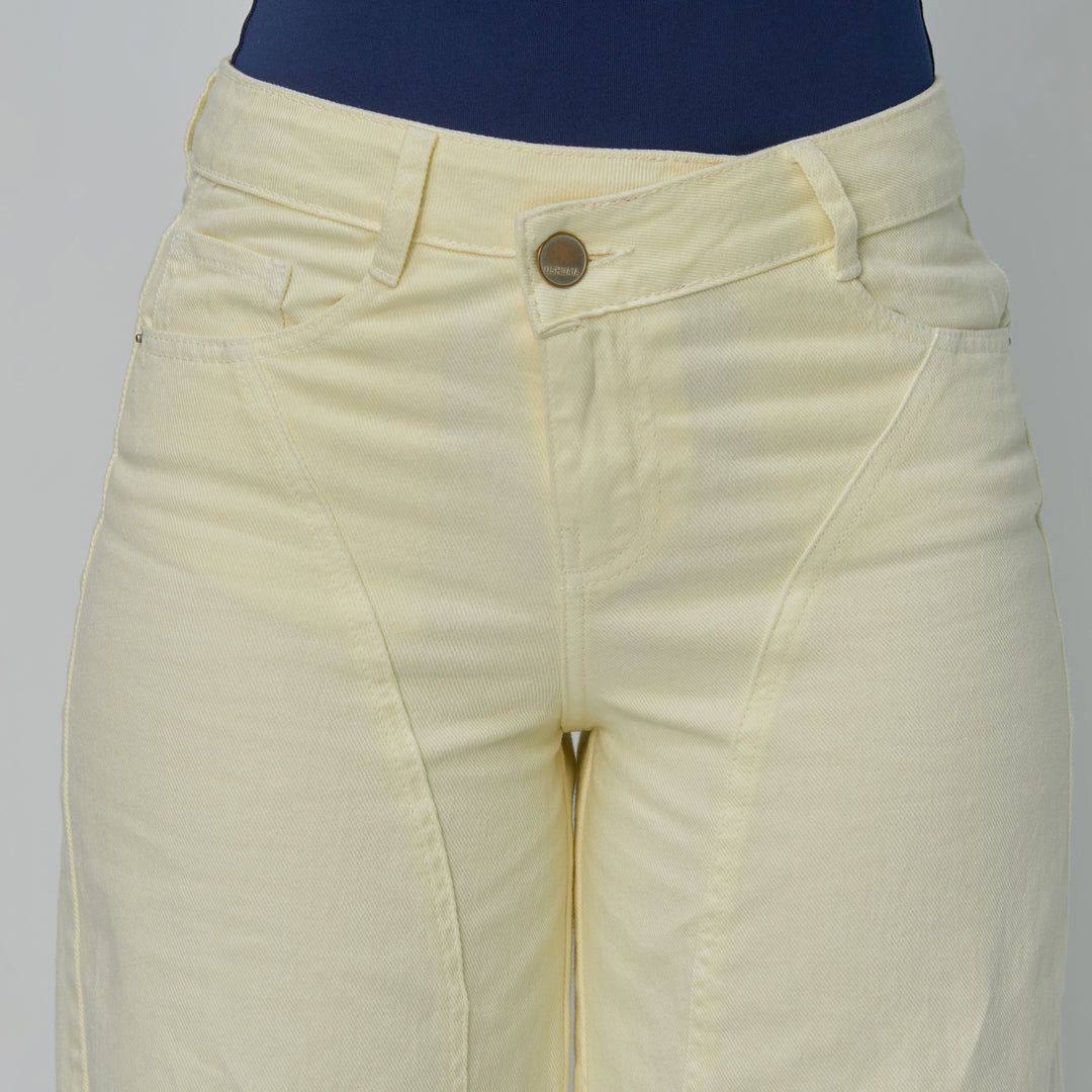 Ref: 552881 Jean dama Wide Leg tiro alto rígido con pretina asimétrica, color Amarillo