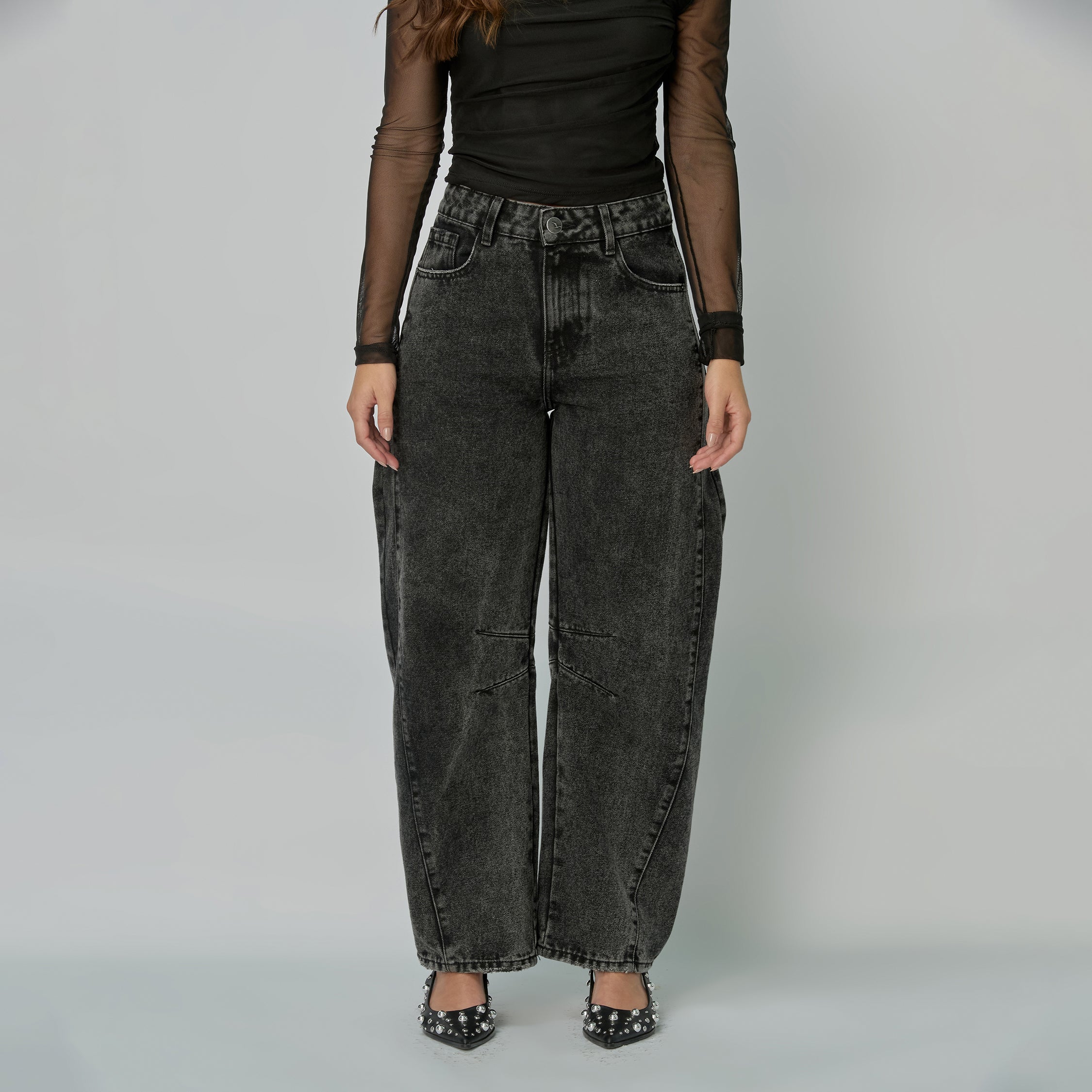 REF: 552937 Jean dama Barrel Straight rígido, color Gris oscuro