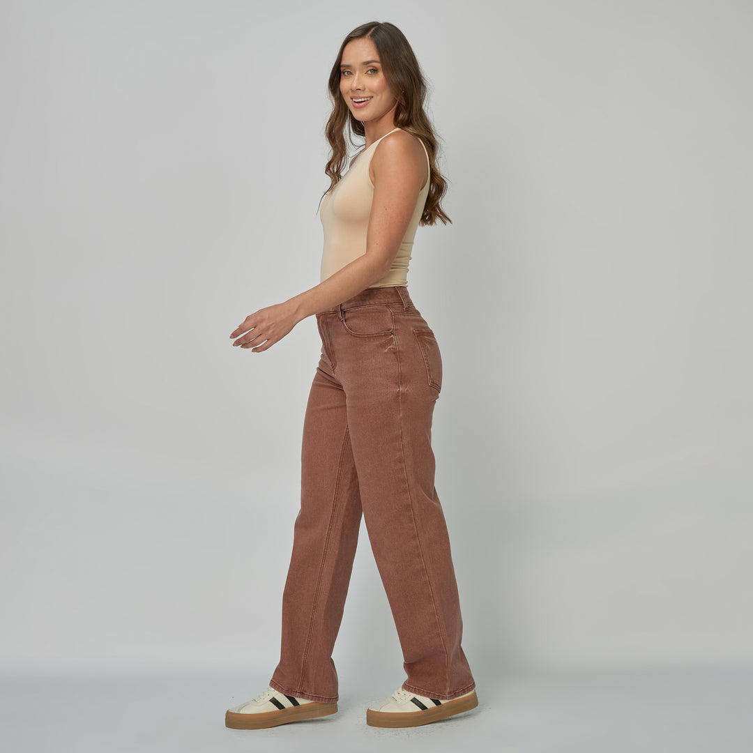 REF: 552938 Jean dama Straight tiro alto licrado, color Vino