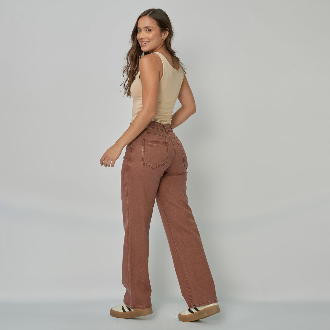 REF: 552938 Jean dama Straight tiro alto licrado, color Vino