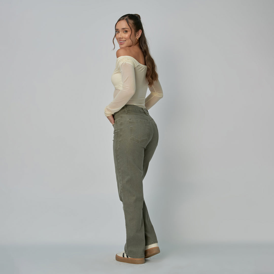 REF: 552899 Jean dama Straight tiro alto licrado, color Verde
