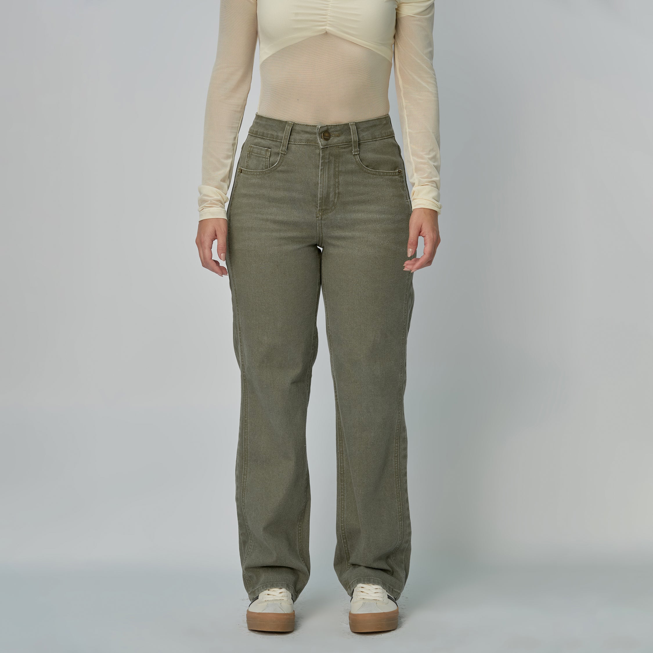 REF: 552899 Jean dama Straight tiro alto licrado, color Verde