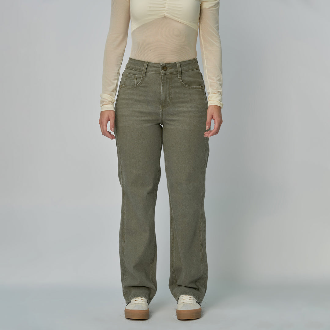 REF: 552899 Jean dama Straight tiro alto licrado, color Verde
