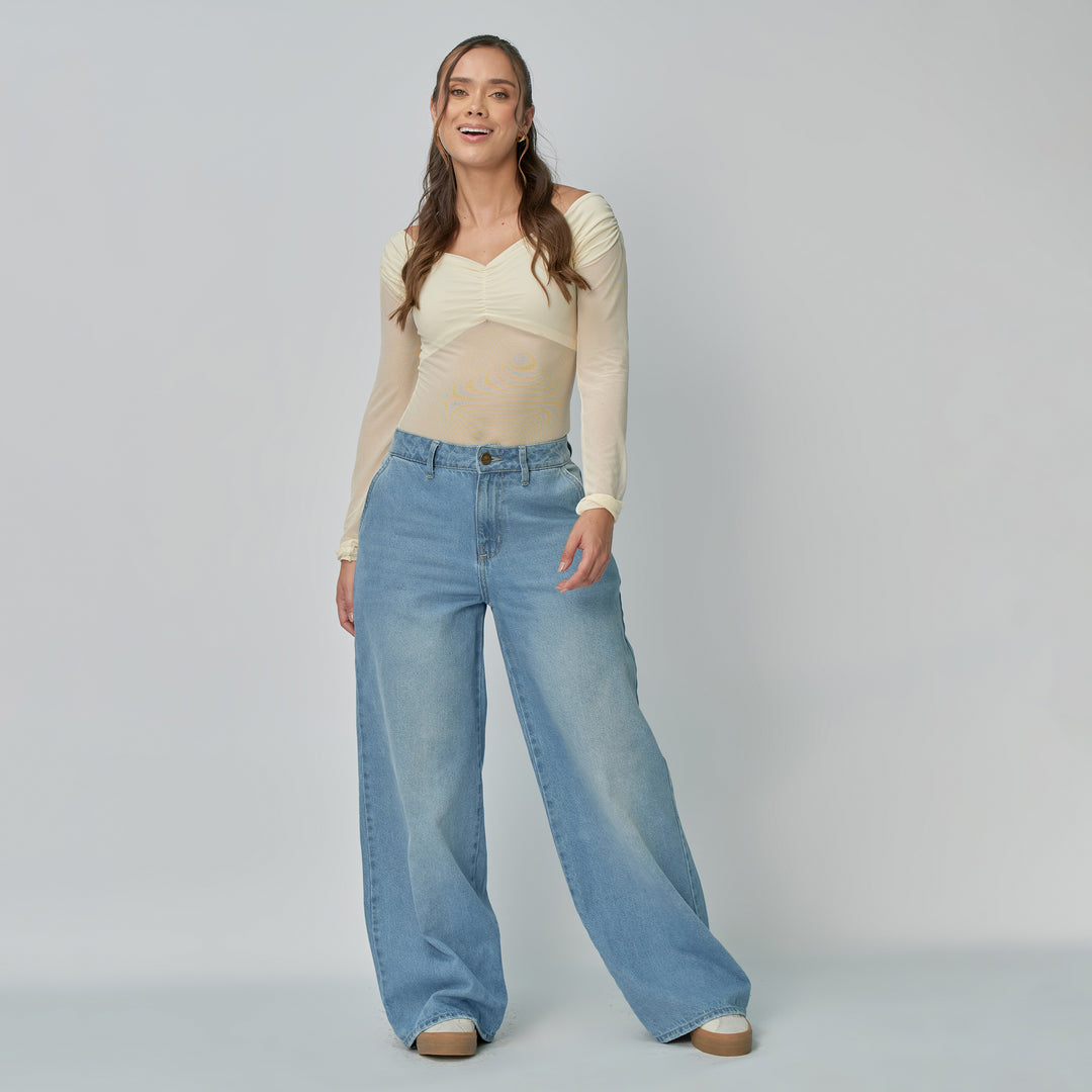 Ref: 552935 Jean dama Wide Leg tiro alto rígido – Azul claro